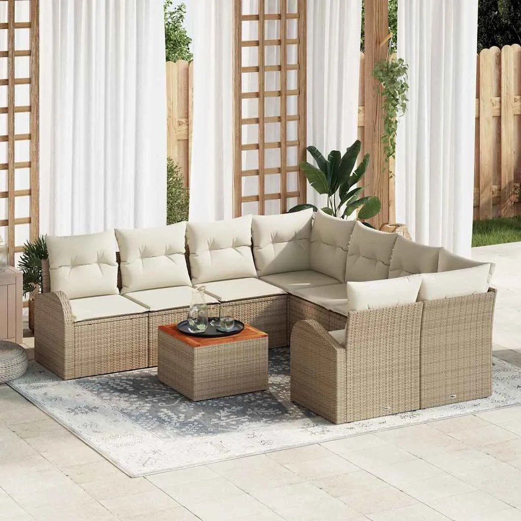 vidaXL Conjunto de Sofá Jardim 9 pcs Bege, branco Grande Vime