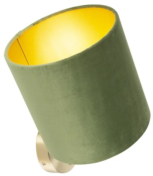 Candeeiro de parede elegante dourado com abajur em veludo verde - Matt Moderno