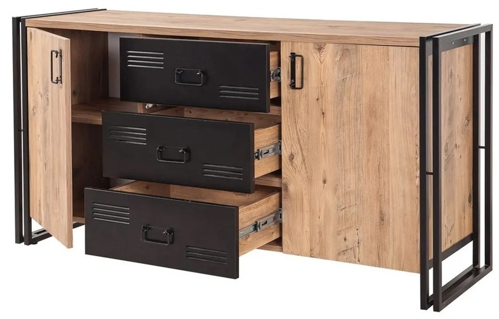 Conjunto de Mobiliário de Sala Cosmo – Pinho Atlântico/Preto – Variada