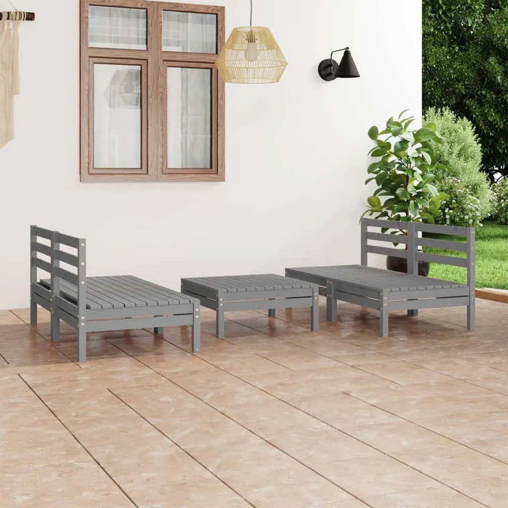 vidaXL 5 pcs conjunto lounge de jardim pinho maciço cinzento