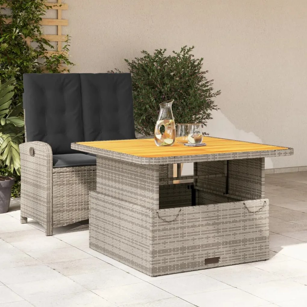vidaXL 2 pcs conjunto de jantar p/ jardim c/ almofadões vime PE cinza