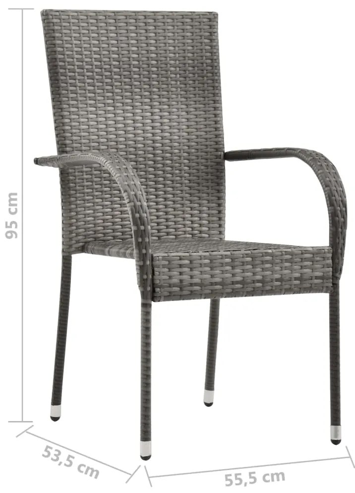 9 pcs conjunto de jantar para jardim vime PE cinzento