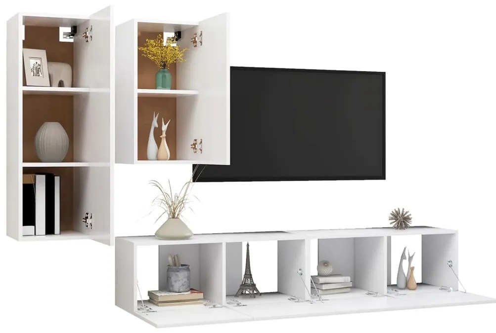 4 pcs conjunto de móveis de TV contraplacado branco