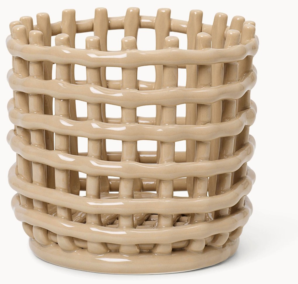 Cesto de arrumação em cerâmica artesanal Nalan, Alt 15 cm