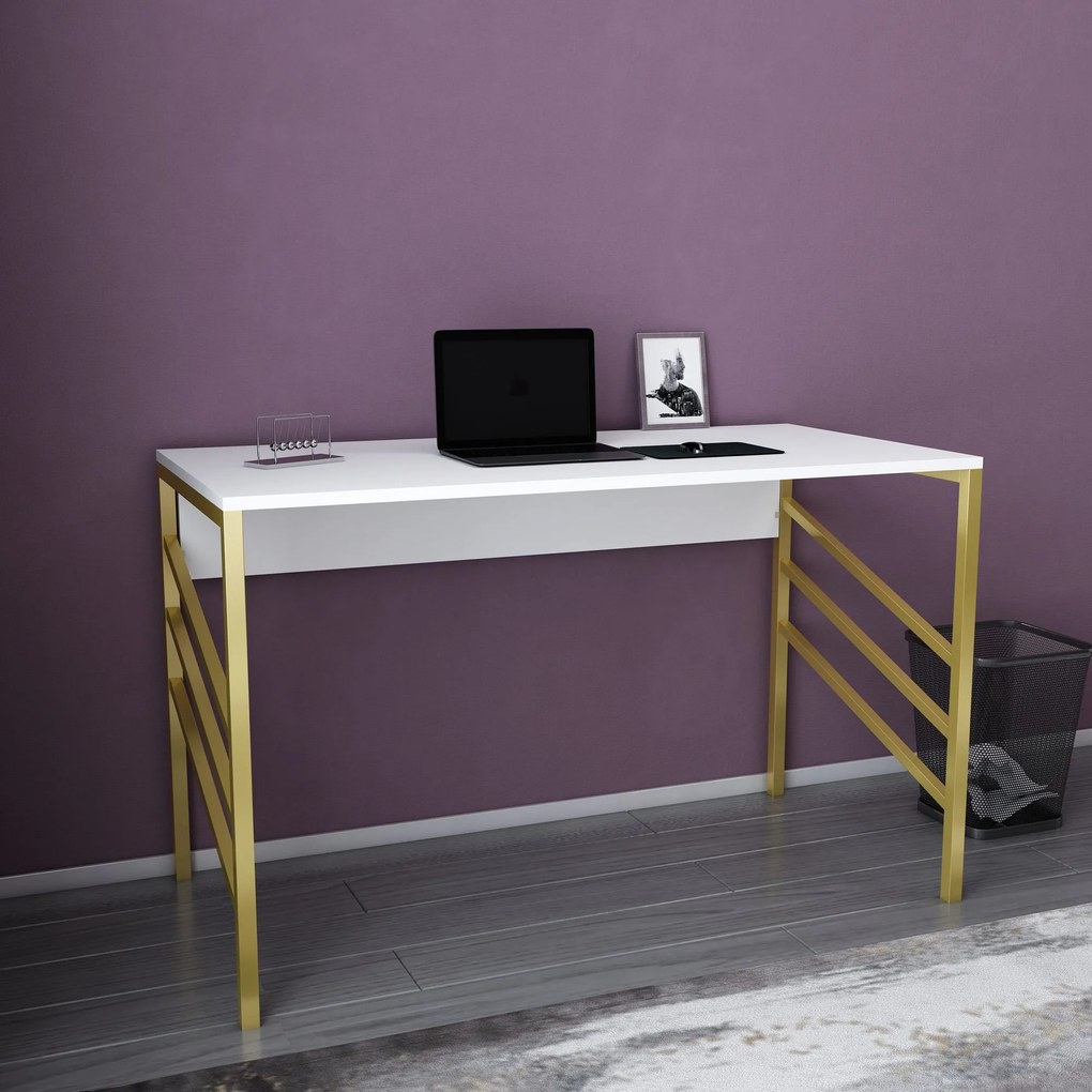 Secretária de Estudo Josephine – Dourado e Branco – 120x60x74,8 cm