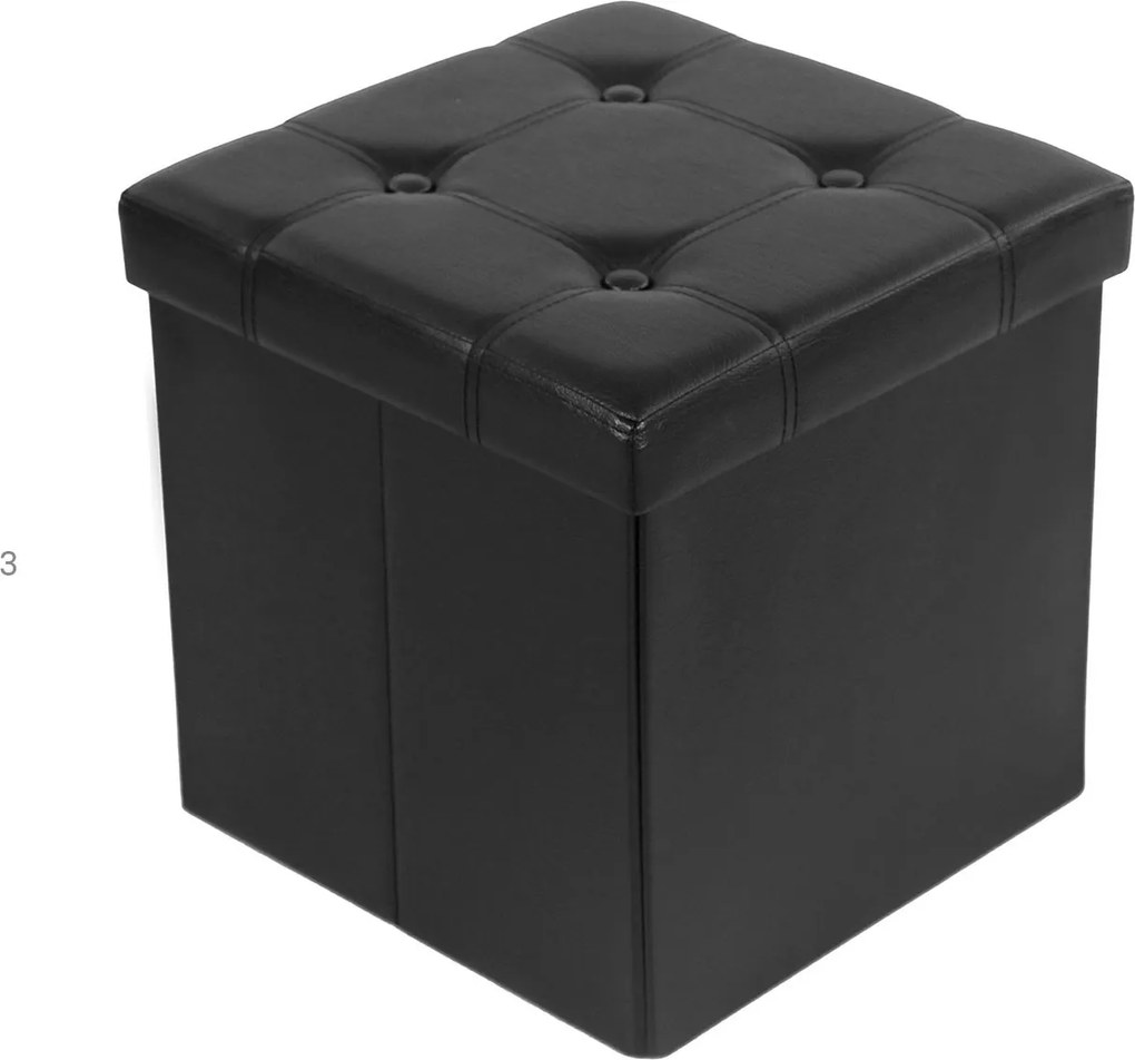 Banco quadrado com arrumação 38 x 35 x 35 cm em couro sintético preto