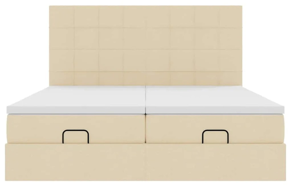 Estrutura de cama otomana com colchões tecido creme 200x200cm