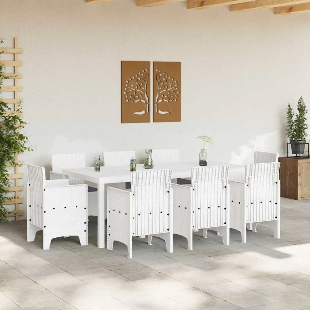 Conjunto de Jantar de Jardim 9 pcs Branco Vime