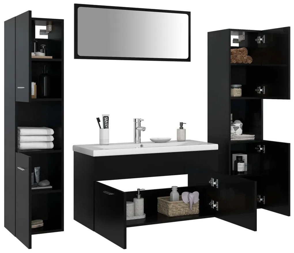 Conjunto de móveis de casa de banho derivados madeira preto