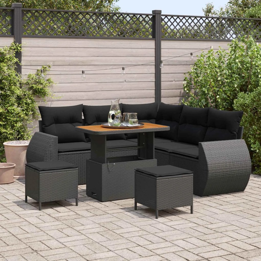 vidaXL Conjunto de Sofá de Jardim 8 pcs Preto vime PE