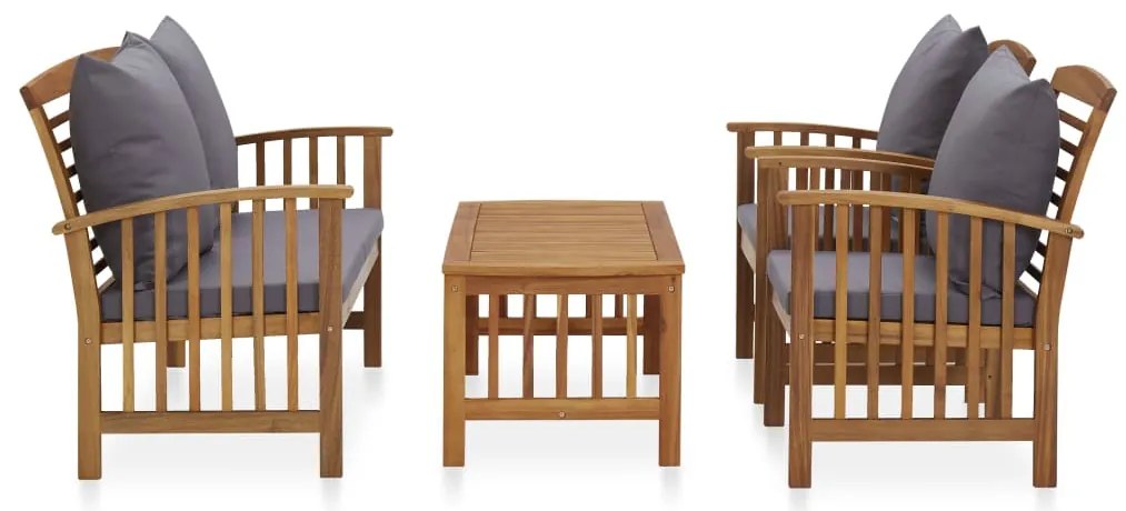 4 pcs conj. lounge jardim c/ almofadões madeira acácia maciça