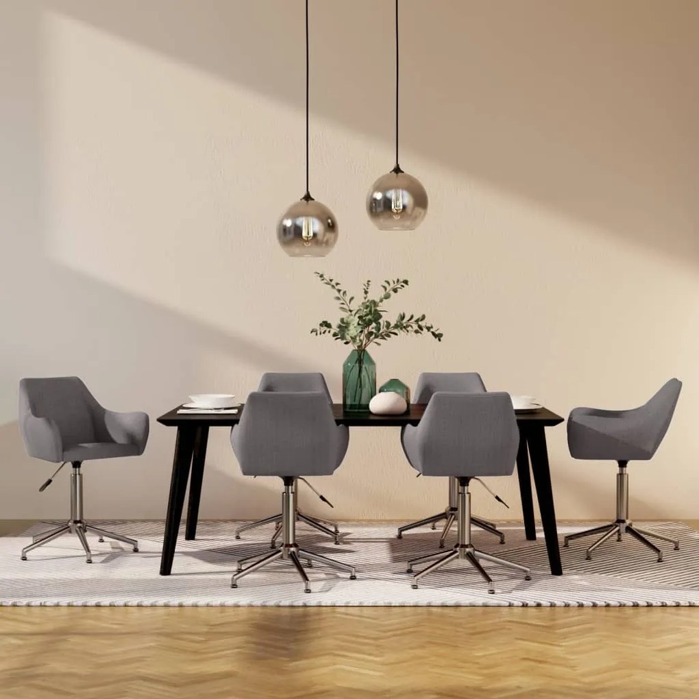 vidaXL Cadeiras de jantar giratórias 6 pcs tecido cinzento-claro