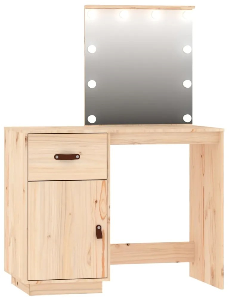Conjunto de toucador c/ luzes LED madeira de pinho maciça