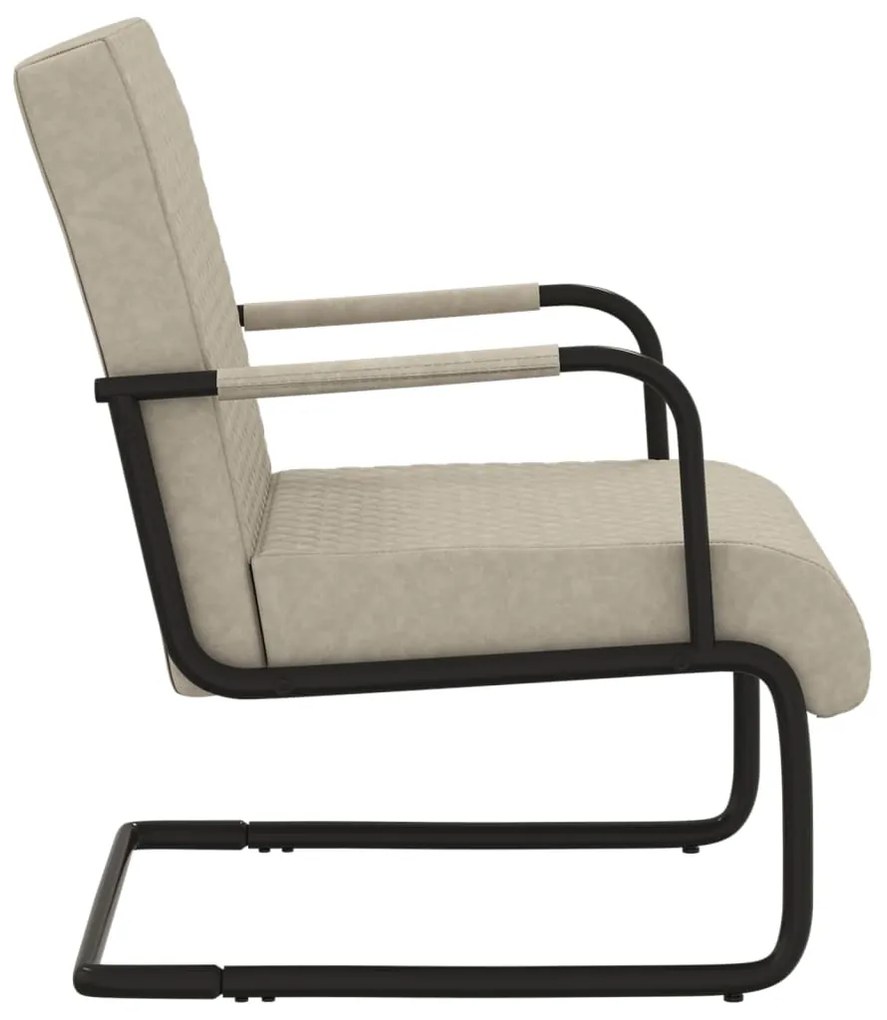 Cadeira cantilever em couro artificial cinzento-claro