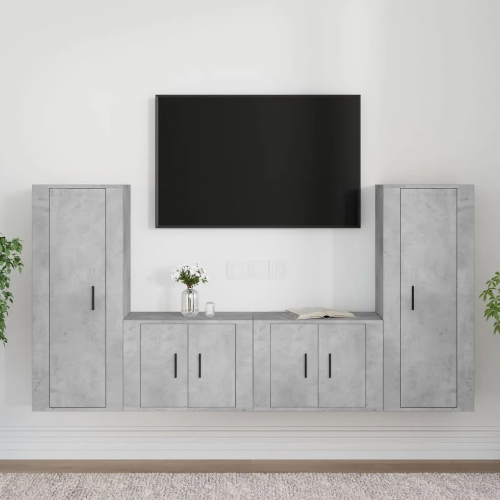 vidaXL Conjunto móveis de TV 4 pcs madeira processada cinzento cimento
