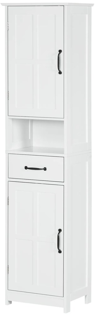 kleankin Coluna de Casa de Banho com 2 Portas 1 Gaveta Prateleira Aberta e Prateleiras Ajustáveis 40x30x164 cm Branco | Aosom Portugal