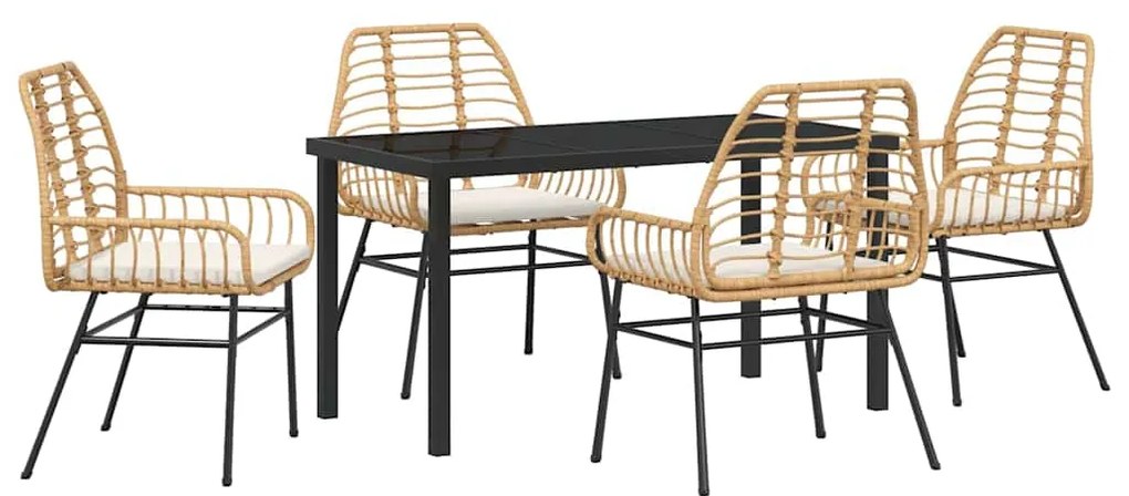 Conjunto de Jantar de Jardim de 5 Peças com Almofadas, Rattan Sintétic