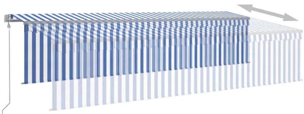 Toldo automático c/ estore/LED/sensor de vento 6x3m azul/branco
