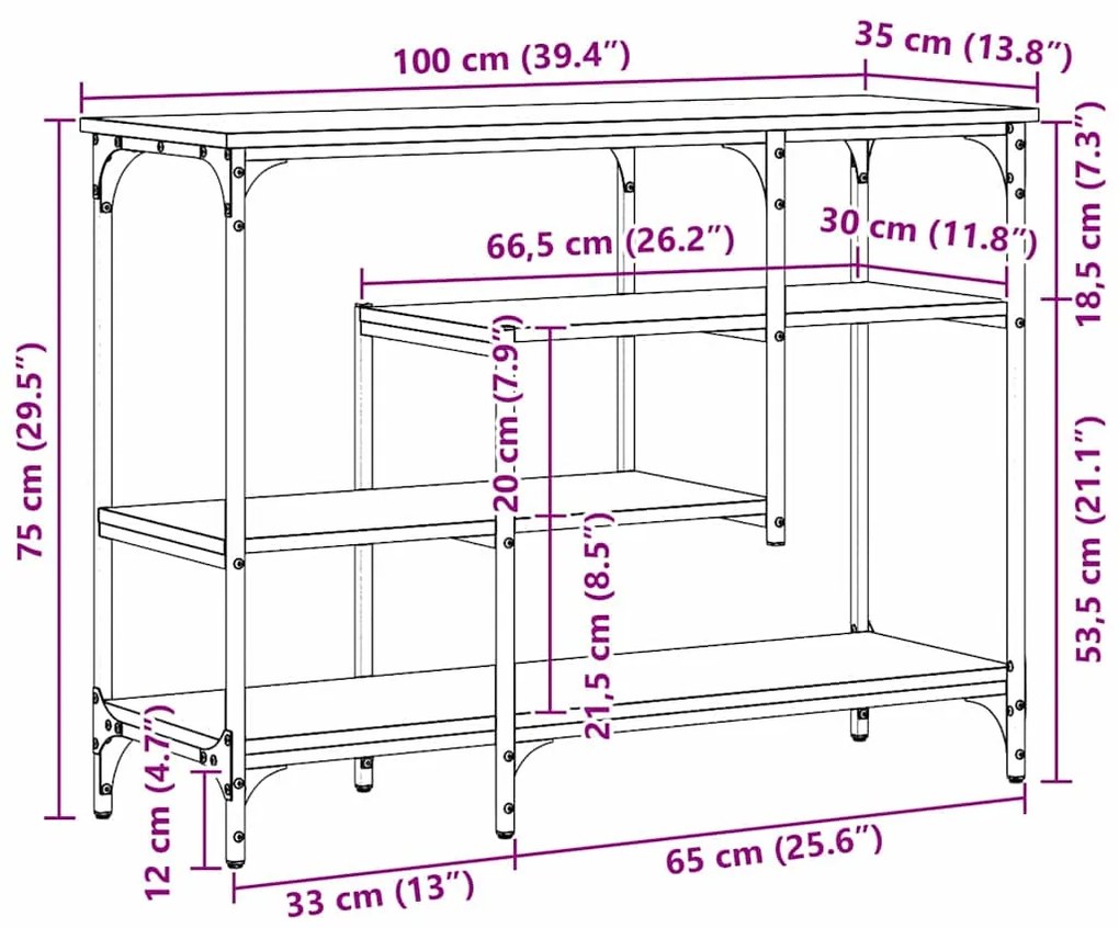 Mesa de Consola vidaXL Preto Carvalho 100x35x75 cm Madeira Engenharia