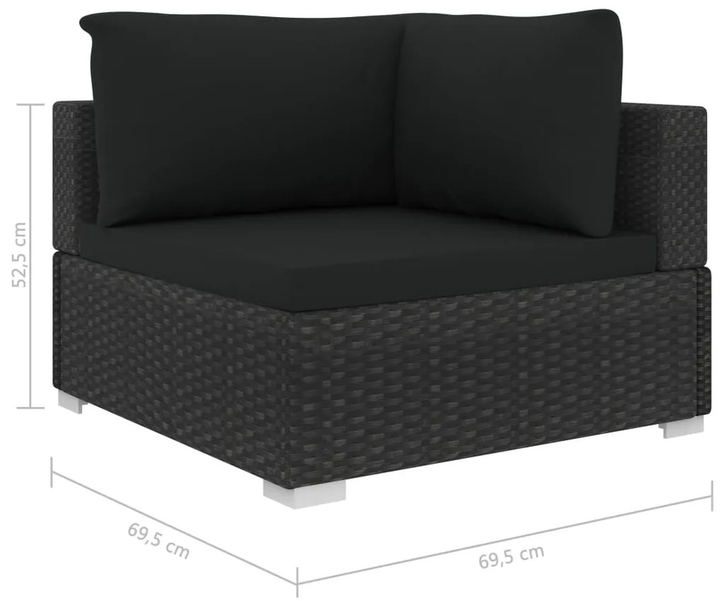 11 pcs conjunto lounge de jardim c/ almofadões vime PE preto