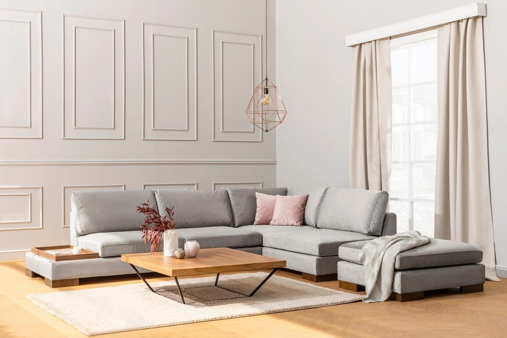 Sofá de Canto Tulip – Cinzento Claro – 313 x 193 cm