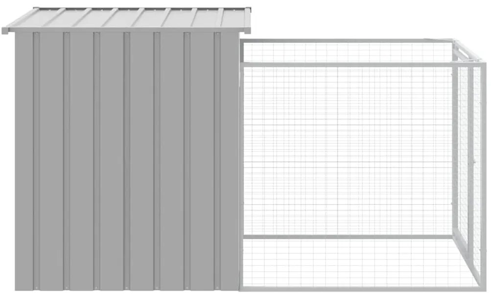 Casota para cães com parque aço galvanizado cinzento-claro