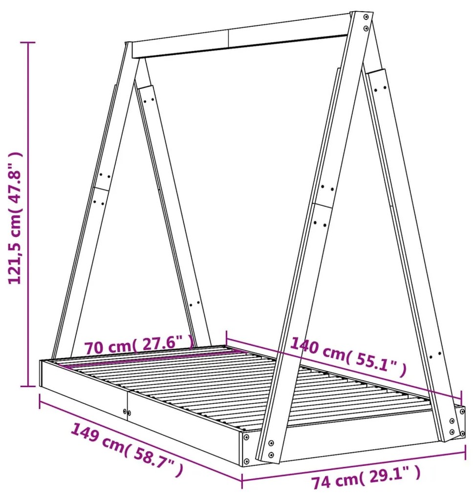 Estrutura de cama infantil 70x140 cm pinho maciço preto