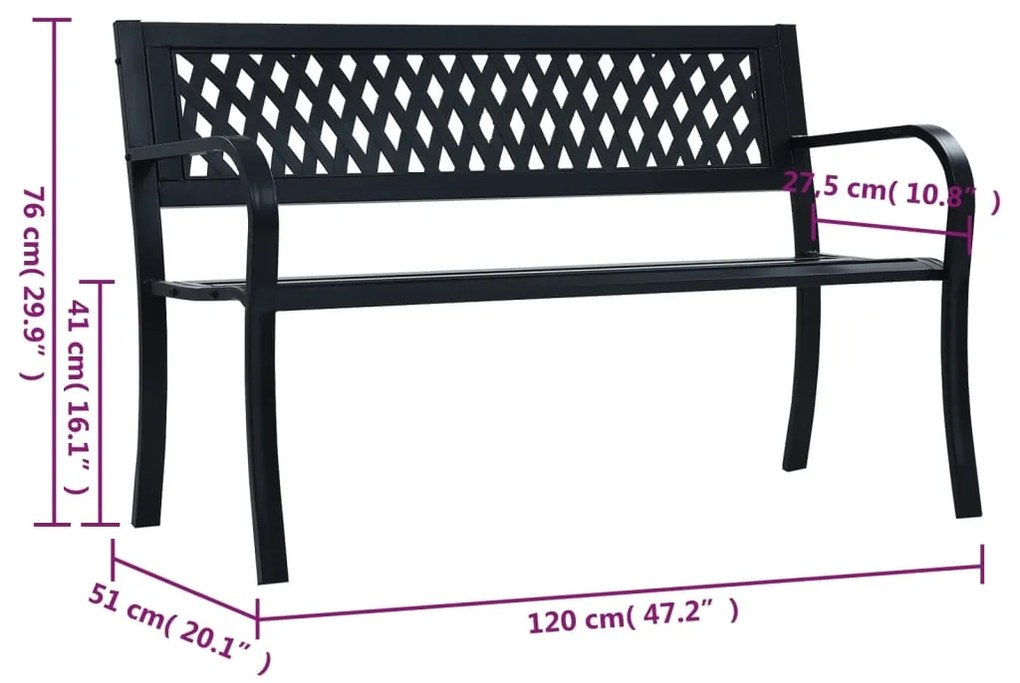 Banco de jardim 120 cm aço preto