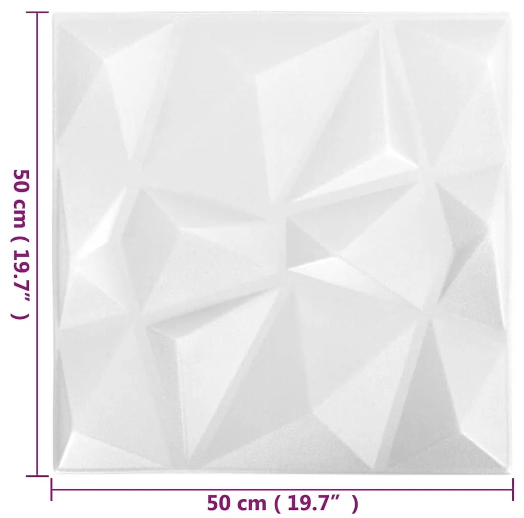 Painéis de parede 3D 48 pcs 50x50 cm 12 m² branco diamante