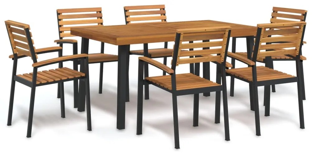 vidaXL Conj. jantar p/ jardim 7 pcs madeira de acácia maciça e metal