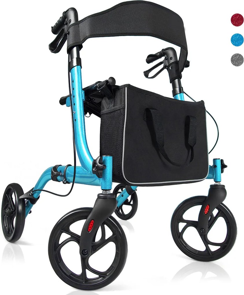 Andador idosos de alumínio dobrável leve ajustável com bolsa de armazenamento para idosos e adultos 74 x 54 x 82-95 cm Azul