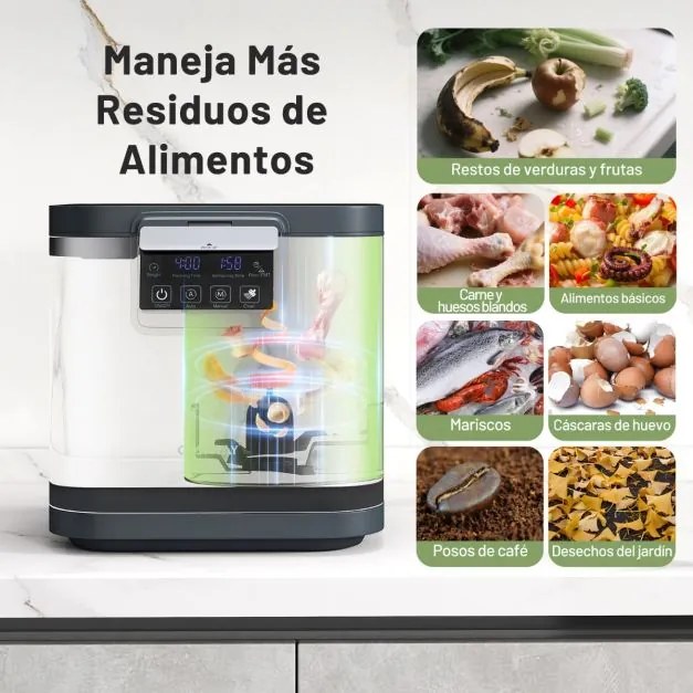 Compostador elétrico de 4 L para cozinha Máquina de compostagem inteligente com tampa autolimpante Ecrã LED preto