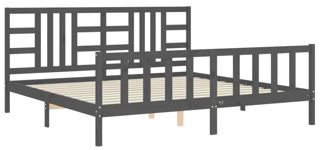 Estrutura de cama com cabeceira 200x200 cm madeira maciça cinza