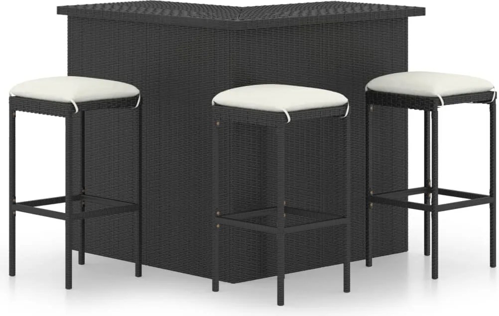 vidaXL 4 pcs conjunto de bar p/ jardim com almofadões vime PE preto