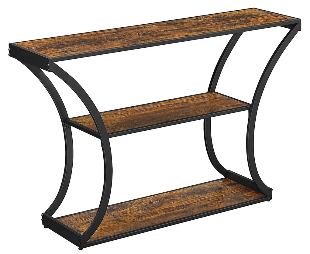 Mesa consola de estilo industrial 3 prateleiras 120 x 30 x 80 cm Castanho Vintage-preto