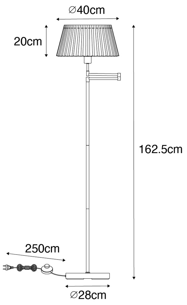 Candeeiro de pé em bronze com abajur branco plissado e braço ajustável - Ladas Deluxe