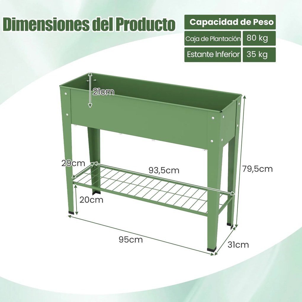 Floreiras para Plantas, 95 x 31 x 80 cm, com Estante de Rede, Verde