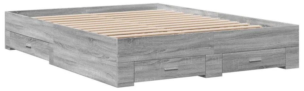 Estrutura de cama c/ gavetas derivados madeira cinza sonoma