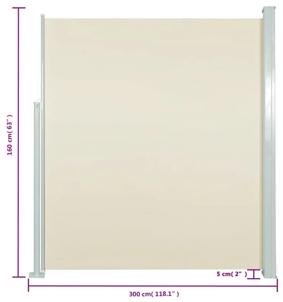 Toldo lateral para pátio/terraço 160 x 300 cm cor creme