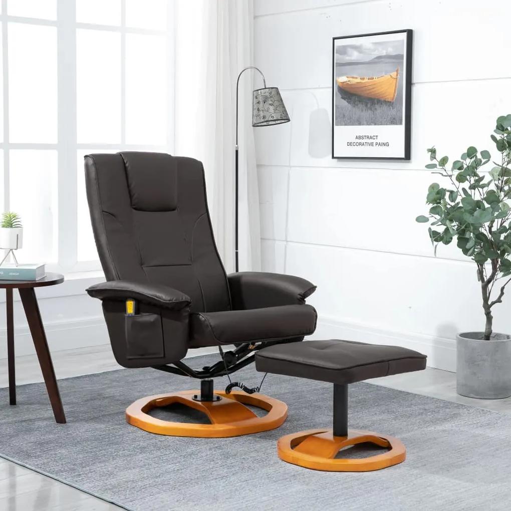 248446 vidaXL Cadeira de massagens c/ apoio de pés couro artificial castanho