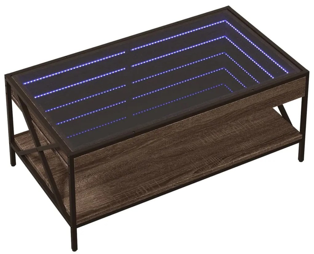 Mesa de centro luzes LED Infinity 90x50x38 cm carvalho castanho