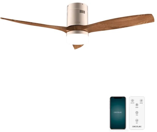 Ventoinha de teto EnergySilence Aero 5600 Aqua GoldDarkWood Connected de 40 W e 52’’ com controlo remoto, controlo por Wi-Fi