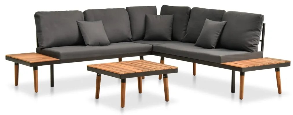 4 pcs conj. lounge jardim c/ almofadões madeira acácia maciça