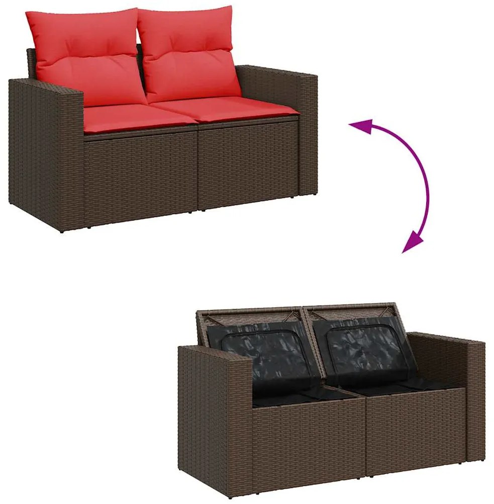 11 pcs conjunto sofás de jardim c/ almofadões vime PE castanho