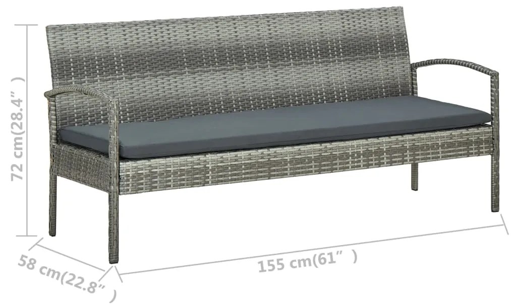 5 pcs conjunto lounge de jardim c/ almofadões vime PE cinzento