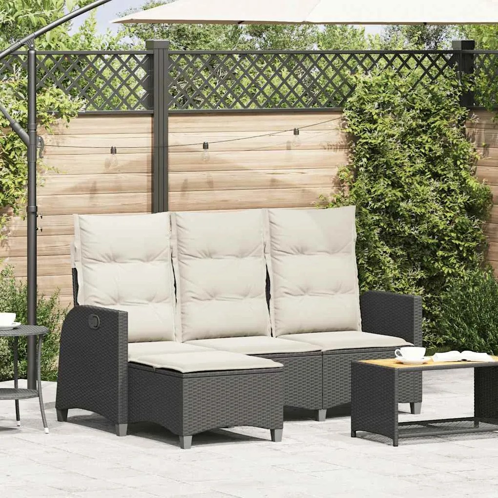 vidaXL Sofá de jardim reclinável em forma de L com almofadões vime PE