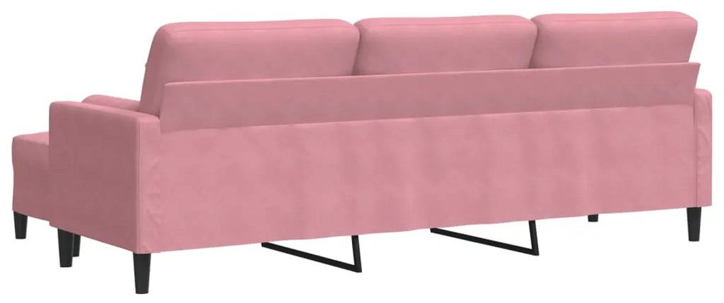 Sofá de 3 lugares com apoio de pés 210 cm veludo rosa