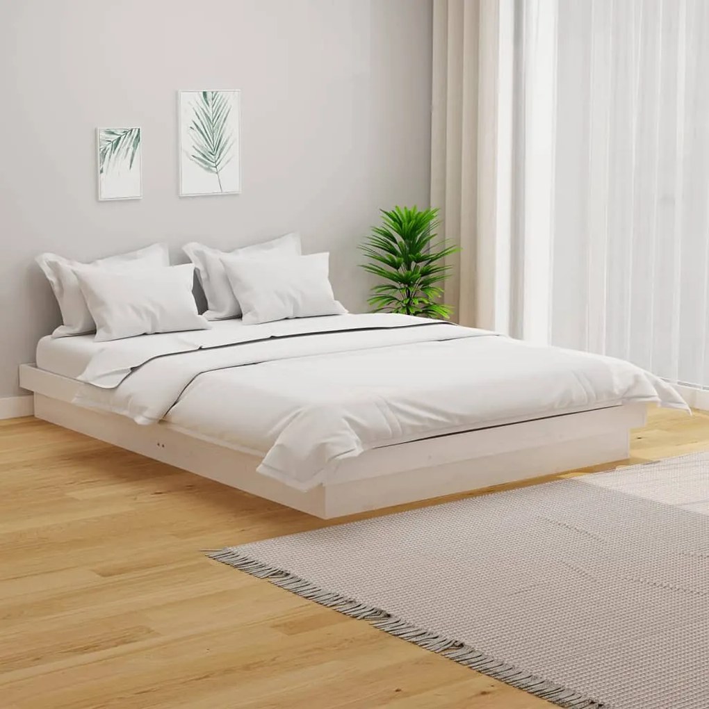 819948 vidaXL Estrutura de cama casal 135x190 cm madeira maciça branco