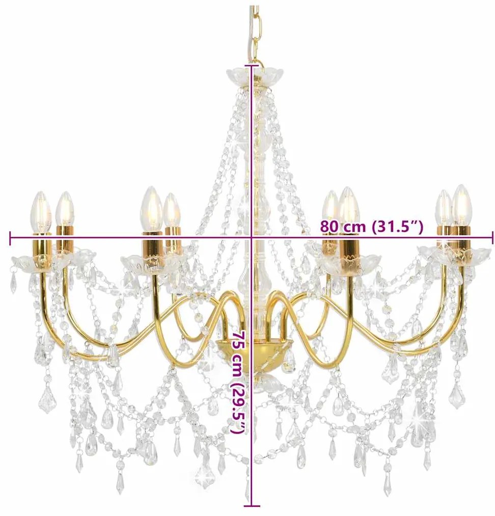 Lustre com contas lâmpadas 8 x E14 dourado