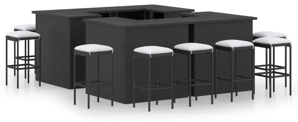 vidaXL 16 pcs conjunto de bar p/ jardim c/ almofadões vime PE preto
